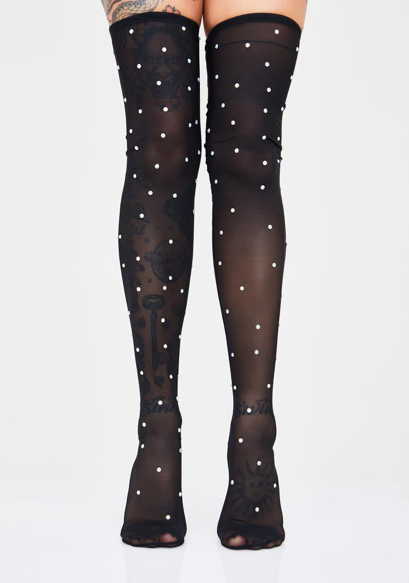 Rhinestone Sheer Thigh High Socks – Dolls Kill