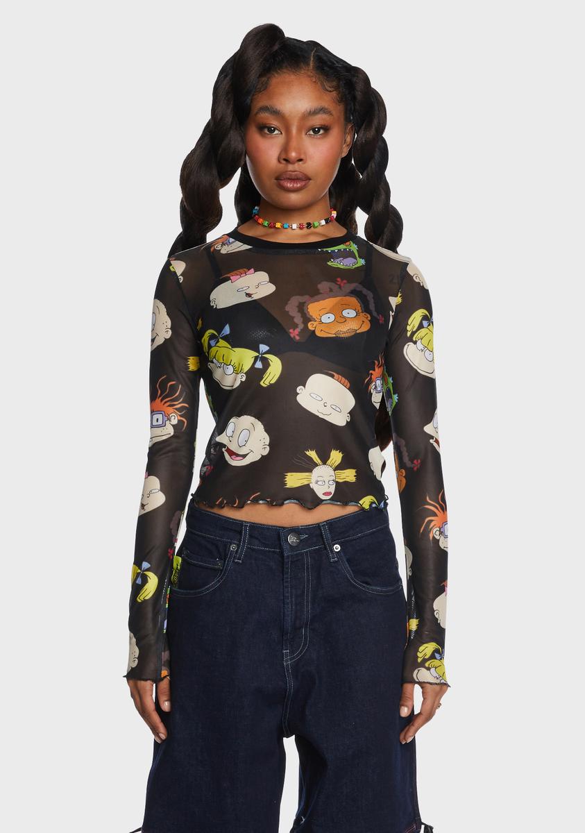 Dolls Kill x Rugrats Mesh Character Print Top - Black