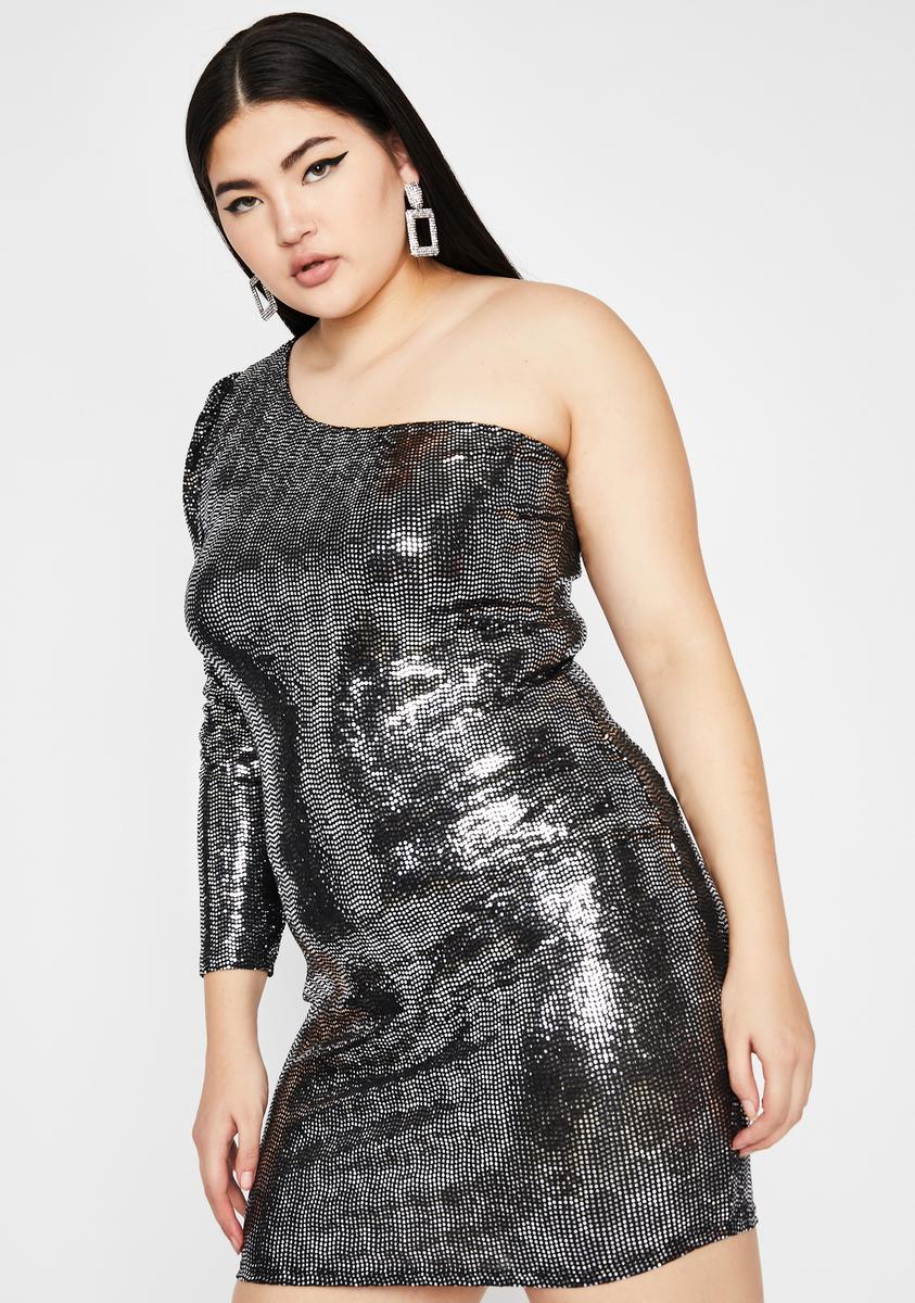 Plus Size Sequin Dress One Sleeve Mini Bodycon Metallic Silver – Dolls Kill