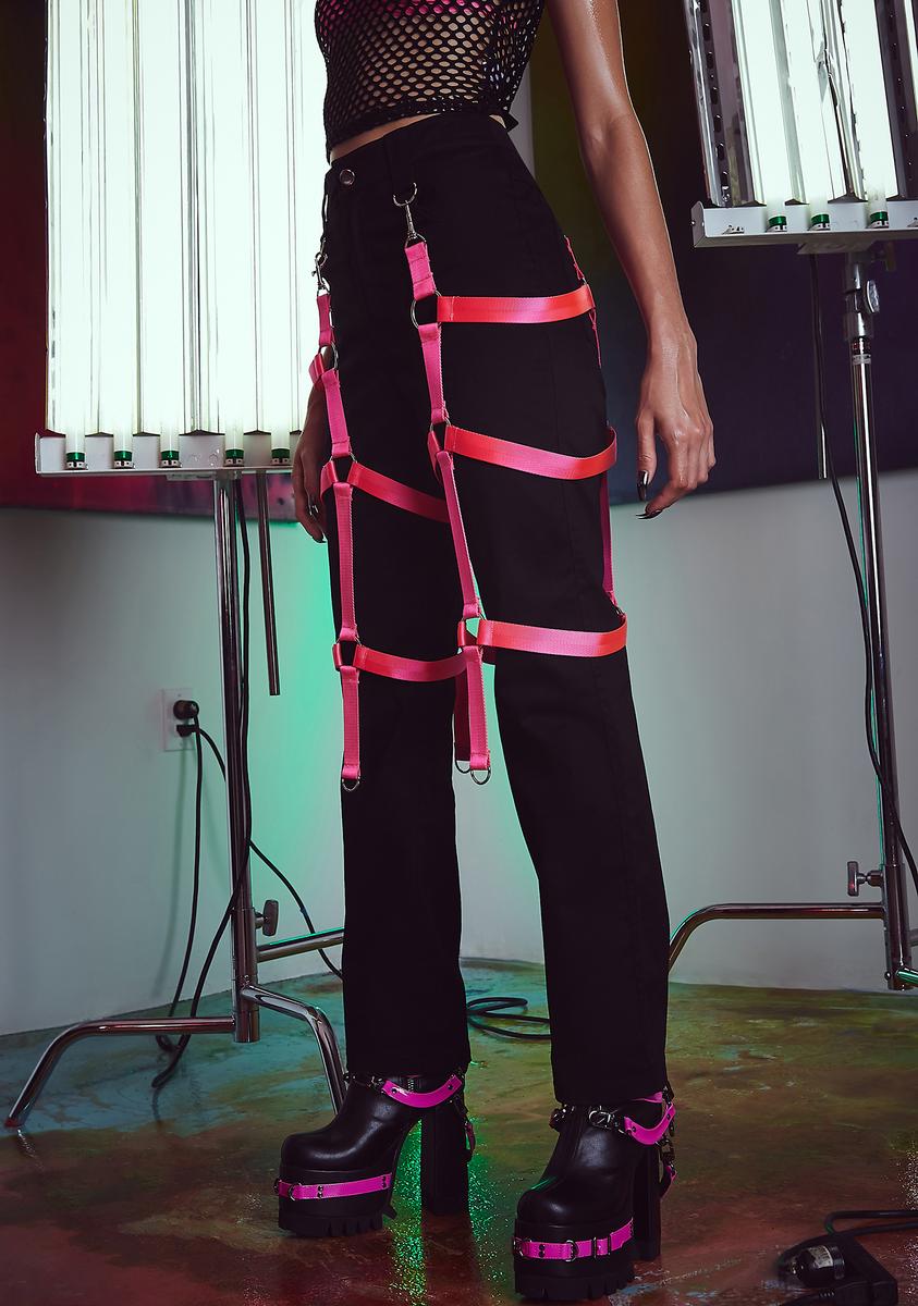 Current Mood Neon Bondange Strap Pants - Black/Pink – Dolls Kill