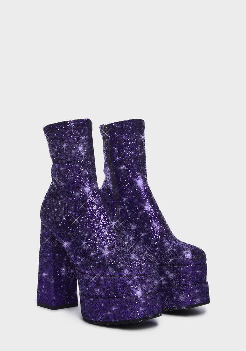 Lamoda x Dolls Kill Glitter Platform Heel Ankle Boots - Purple