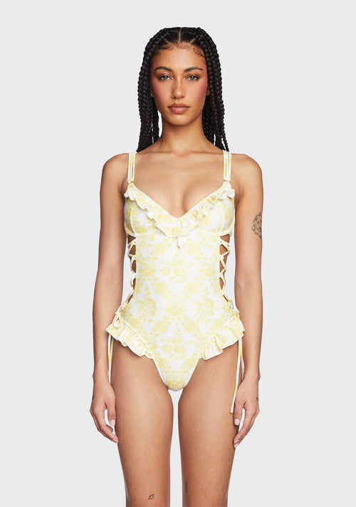 Sugarpuss YELLOW PLAID HIGHCUT V-neck Bodysuit, Deep V Onepiece 