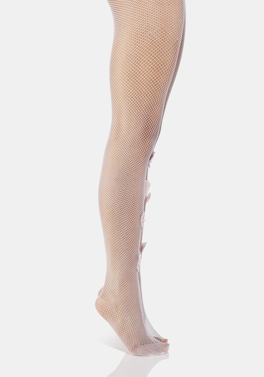 Fishnet Tights With Hearts - White – Dolls Kill