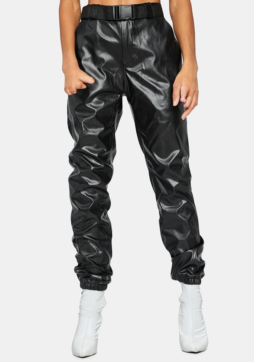 Belted Vegan Leather Joggers - Black – Dolls Kill