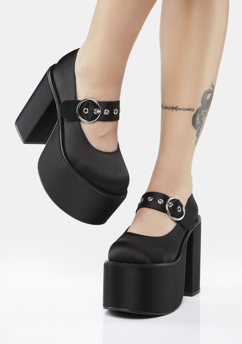 Delia's by Dolls Kill Satin Platform Mary Janes - Black