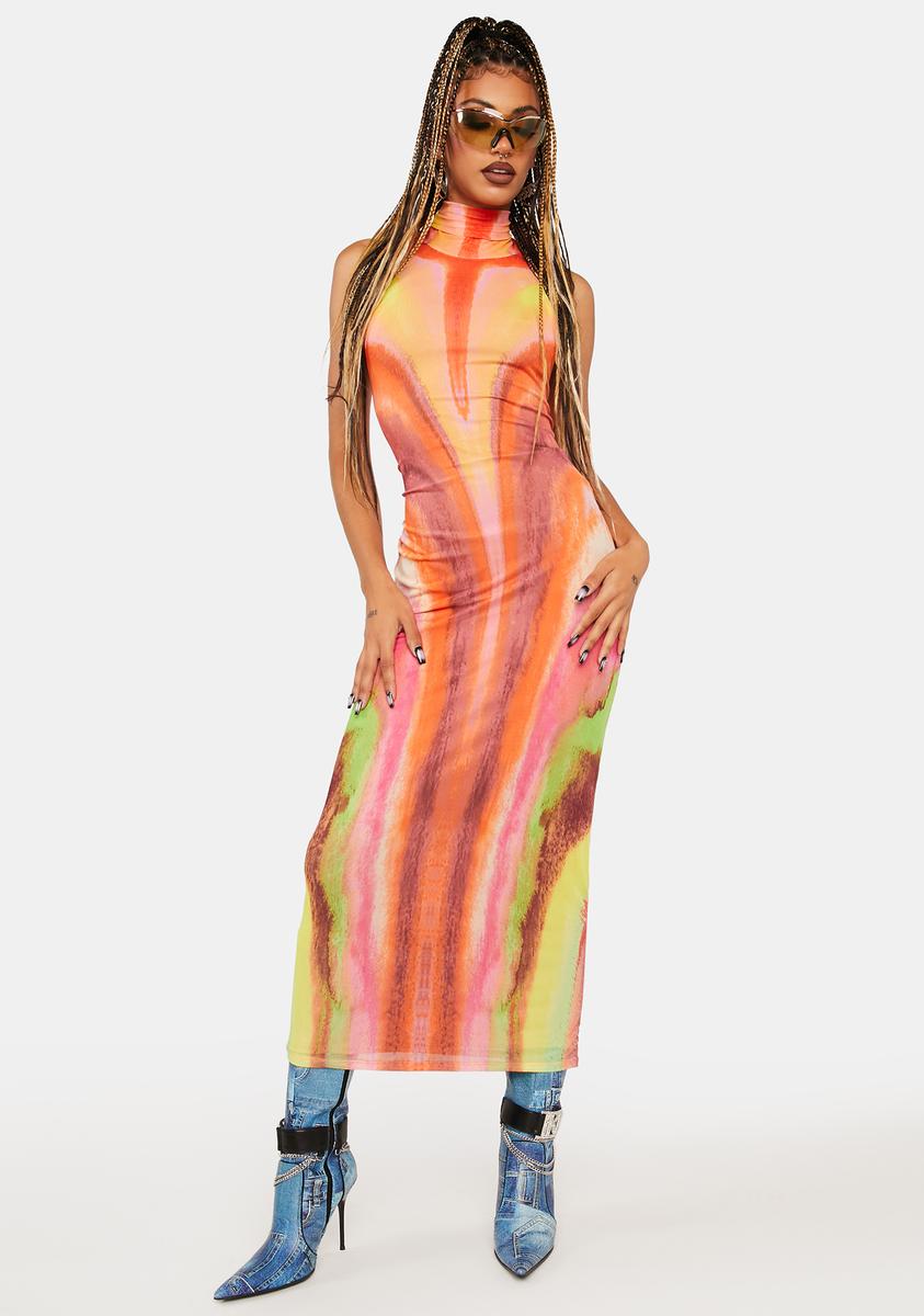 Afrm Tie Dye Mesh Turtleneck Midi Dress - Multi#N# – Dolls Kill