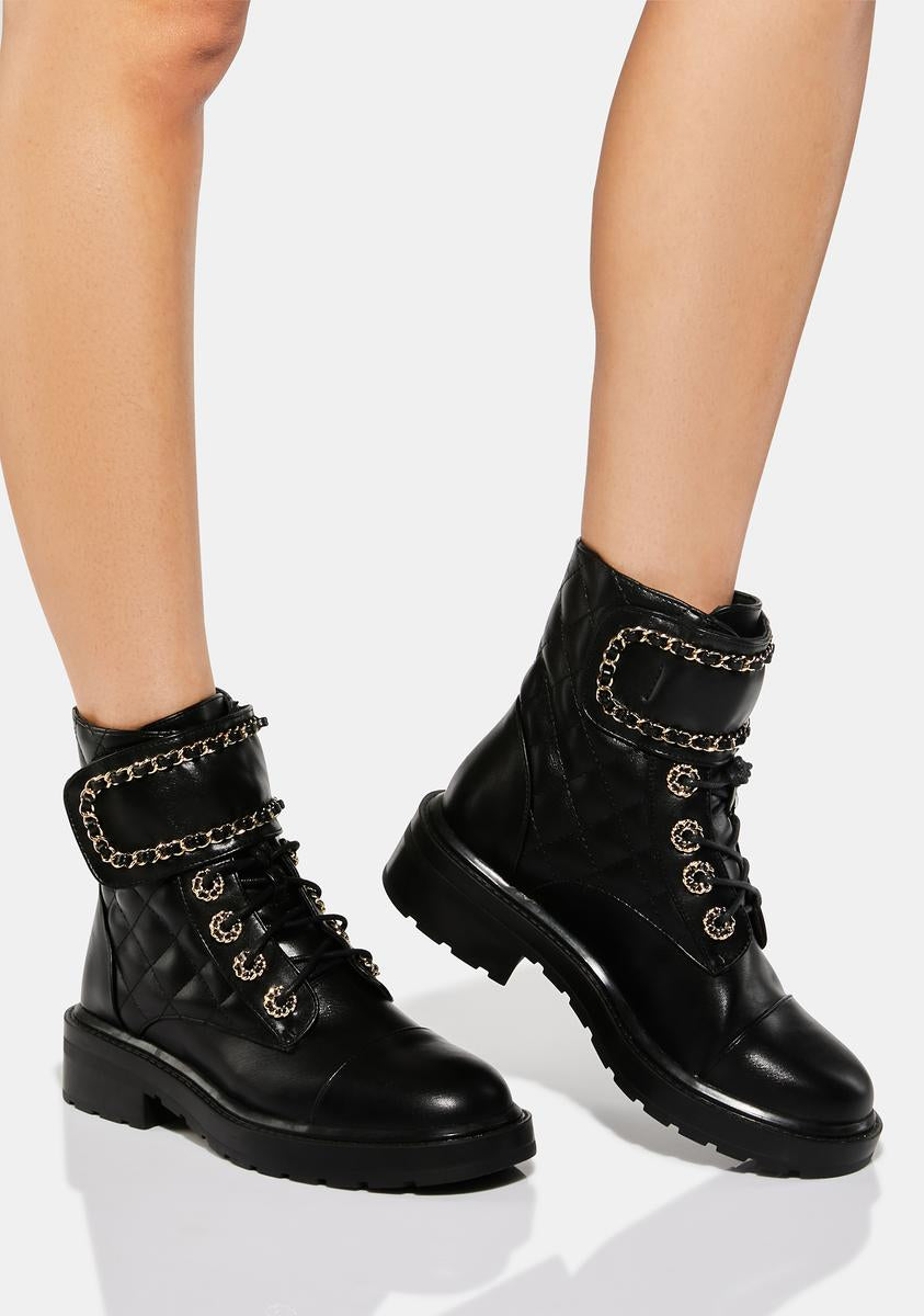 Azalea Wang Fetty Vegan Leather Ankle Strap Chain Link Combat Boots ...
