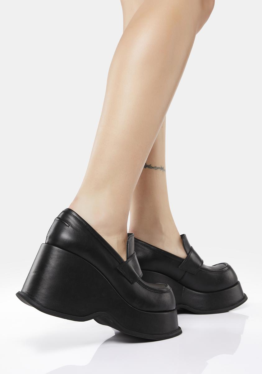 dELiA*s by Dolls Kill Vegan Leather Flared Wedge Loafers - Black