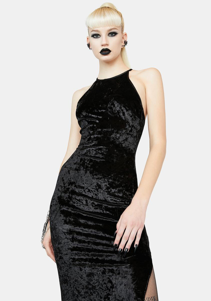 Velvet Slit Maxi Dress - Black – Dolls Kill