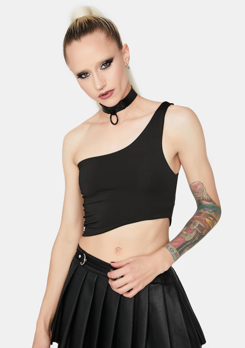 One Shoulder Cropped Lace Up Back Tank Top - Black – Dolls Kill
