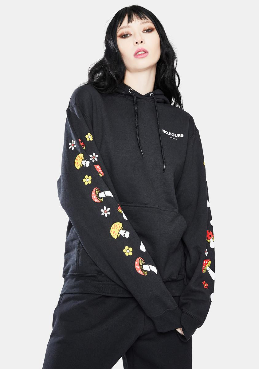 No Hours Black Shroom Graphic Hoodie – Dolls Kill