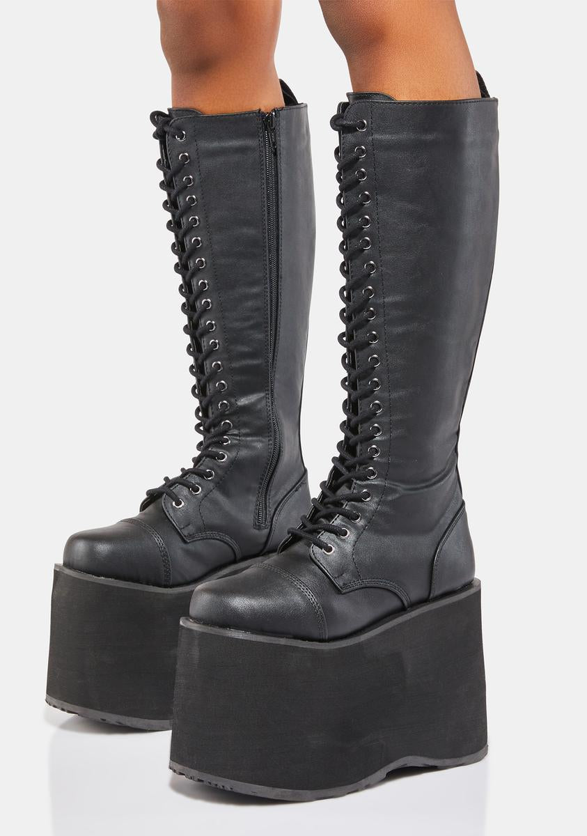 
      Demonia Knee High Lace Up Tall Platform Boots - Black
 – Dolls Kill