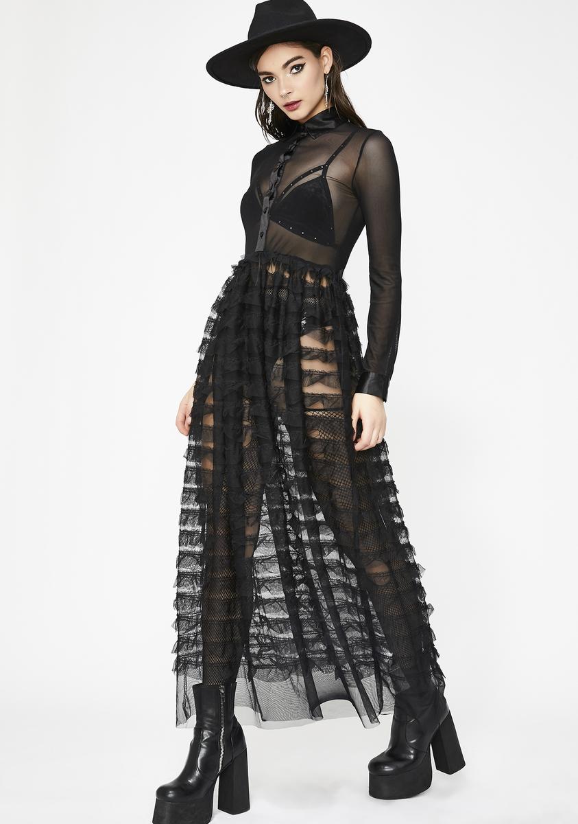 Black Maxi Sheer Ruffle Dress – Dolls Kill