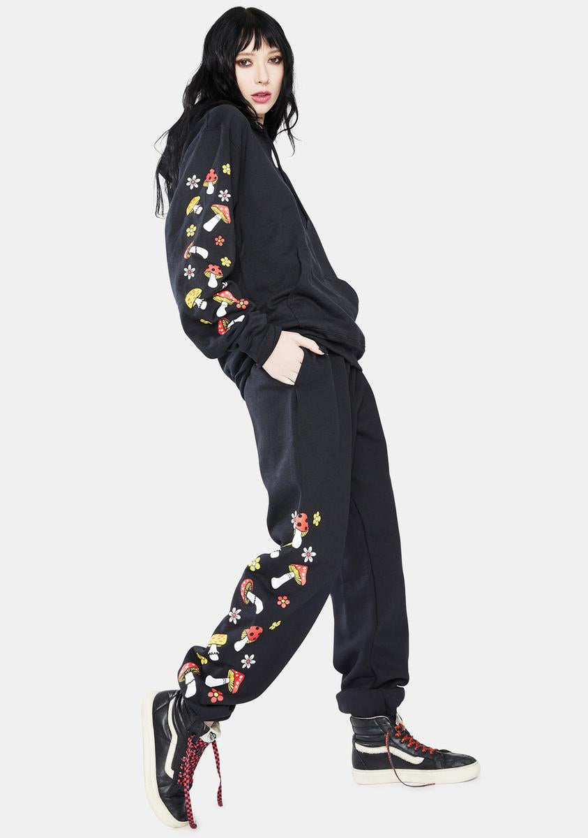 No Hours Black Shroom Graphic Sweatpants – Dolls Kill