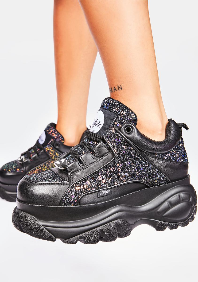 Buffalo London Leather Platform Sneakers - Black Glitter – Dolls Kill