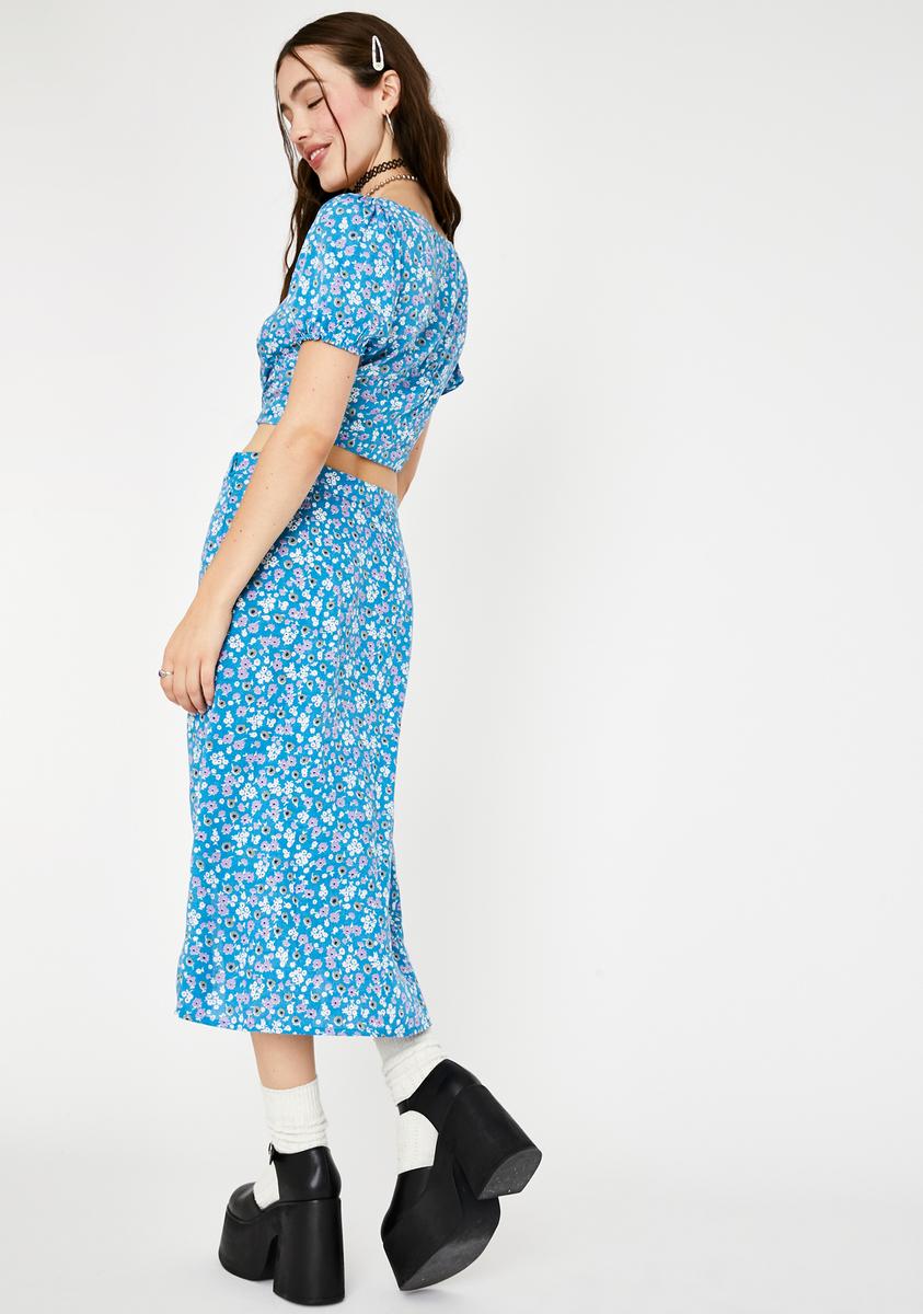 Motel Blue Bloom Saika Midi Skirt – Dolls Kill