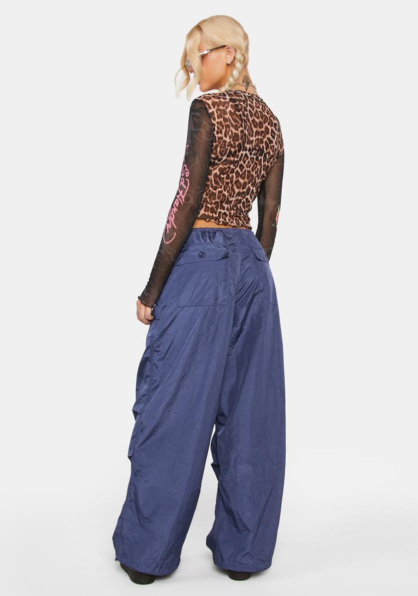 Edikted Baggy Nylon Parachute Pants - Dark Blue – Dolls Kill