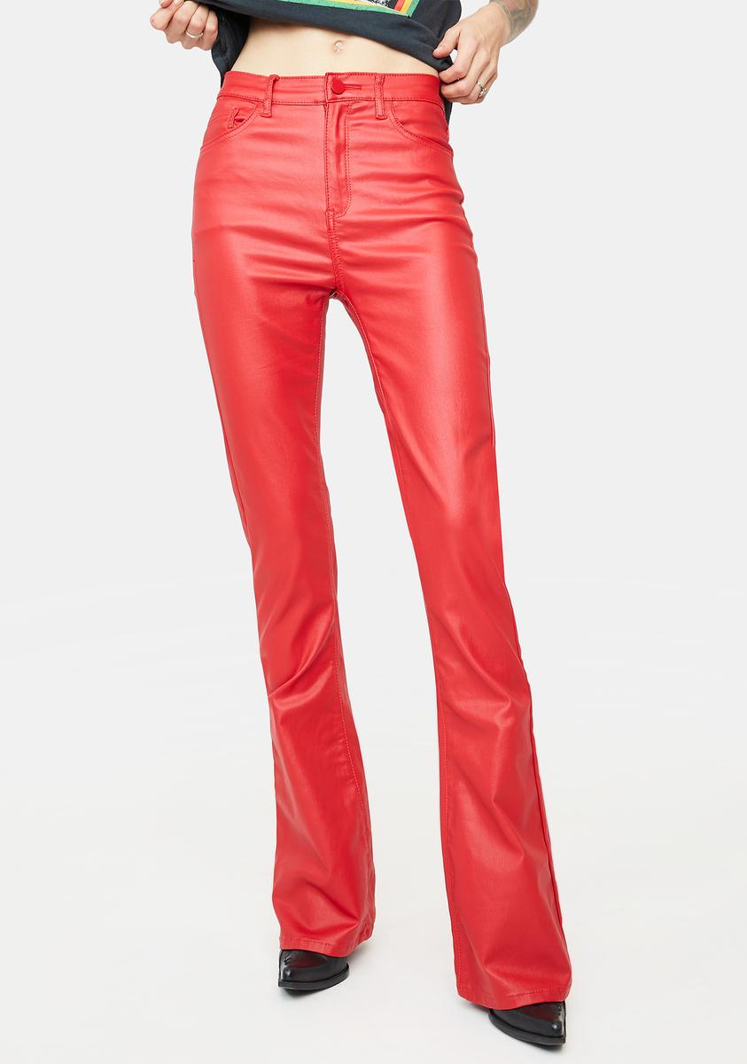 Edikted Vegan Leather Flared Pants - Red – Dolls Kill