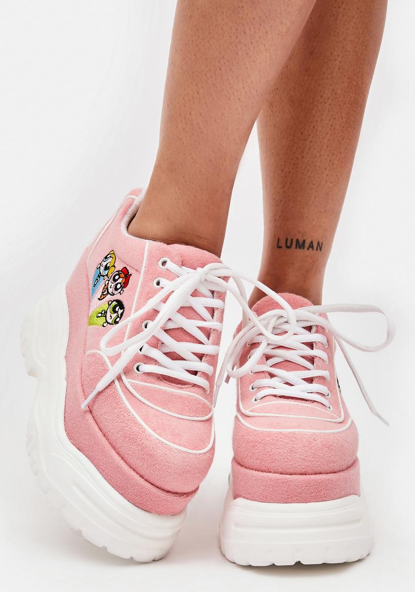 Dolls Kill x Powerpuff Girls Faux Embroidered Platform Sneakers - Pink