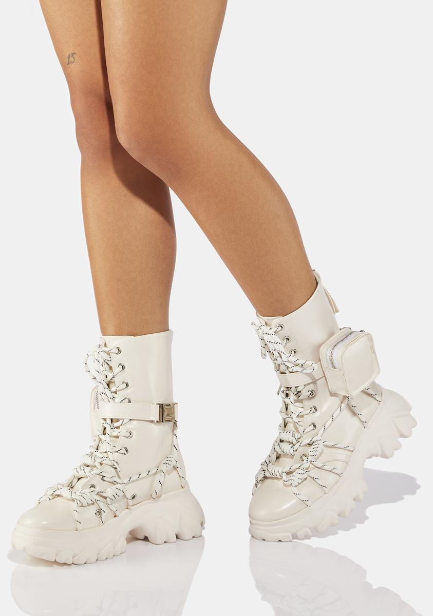 Poster Grl Utility Pocket Sneaker Boots - Off White Dolls Kill