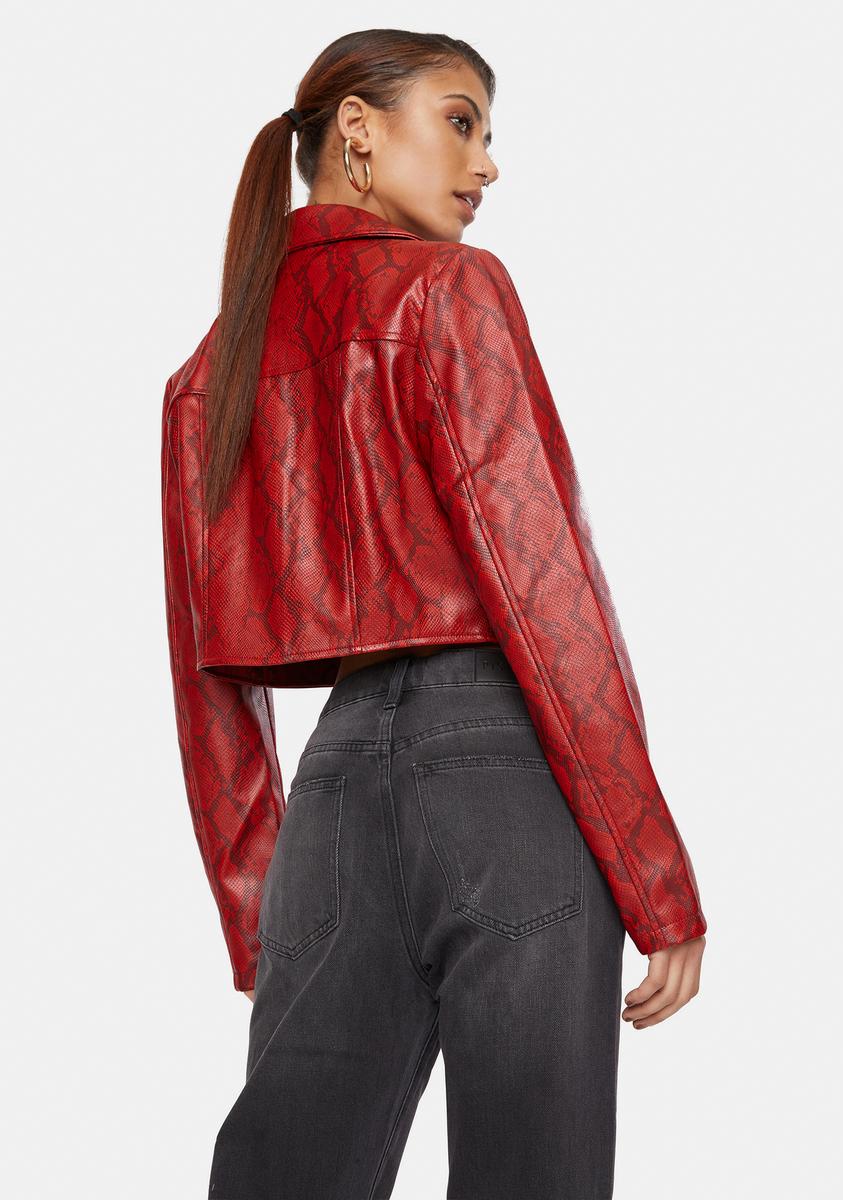 Noize Outerwear Crimson Python Victoria Vegan Leather Crop Jacket ...