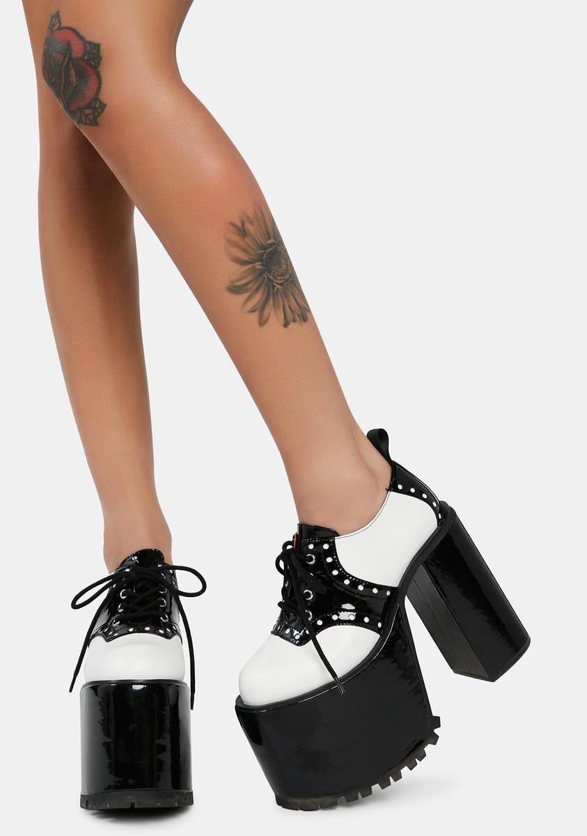 Dolls Kill x Archie Comics Patent Platform Saddle Oxfords - Black/White