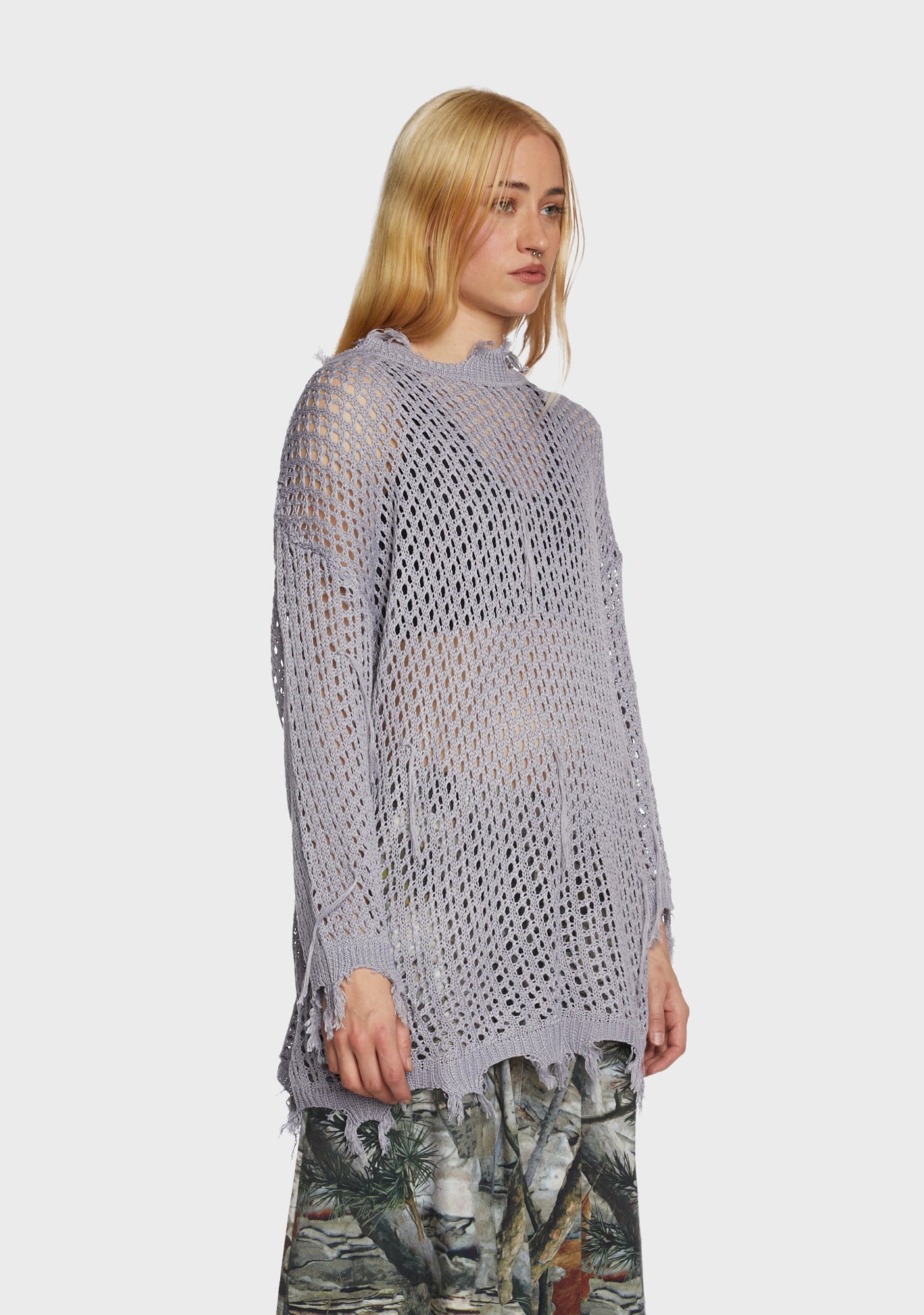 Crochet Oversized Top Gray Dolls Kill