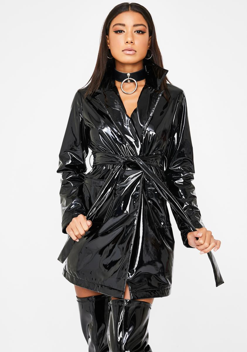 Halloween Dolls Kill Black Vinyl Belted Trench Coat