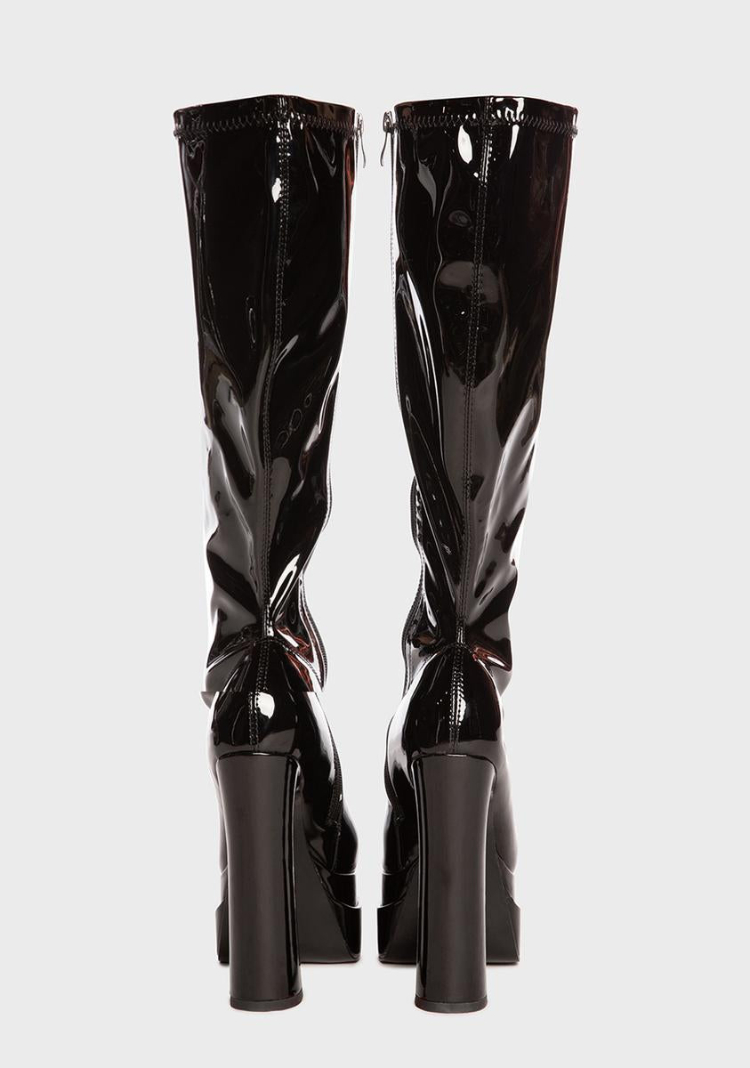 Azalea Wang Patent Vinyl Platform Boots - Black – Dolls Kill