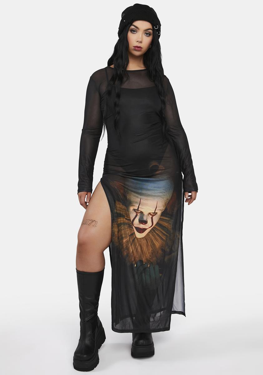 Plus Size Dolls Kill X Wb Horror Pennywise Mesh Maxi Dress Black 9239