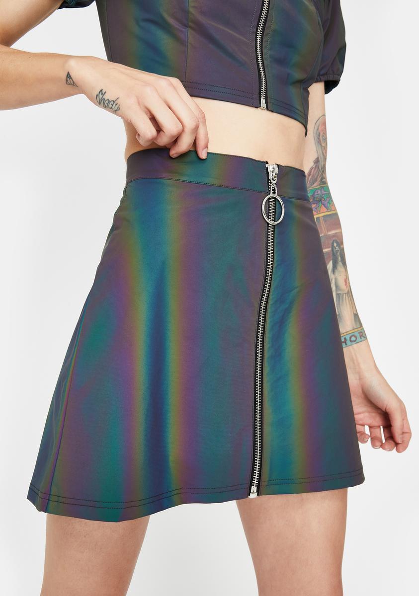 Current Mood Rainbow Reflective Skater Skirt - Multi – Dolls Kill