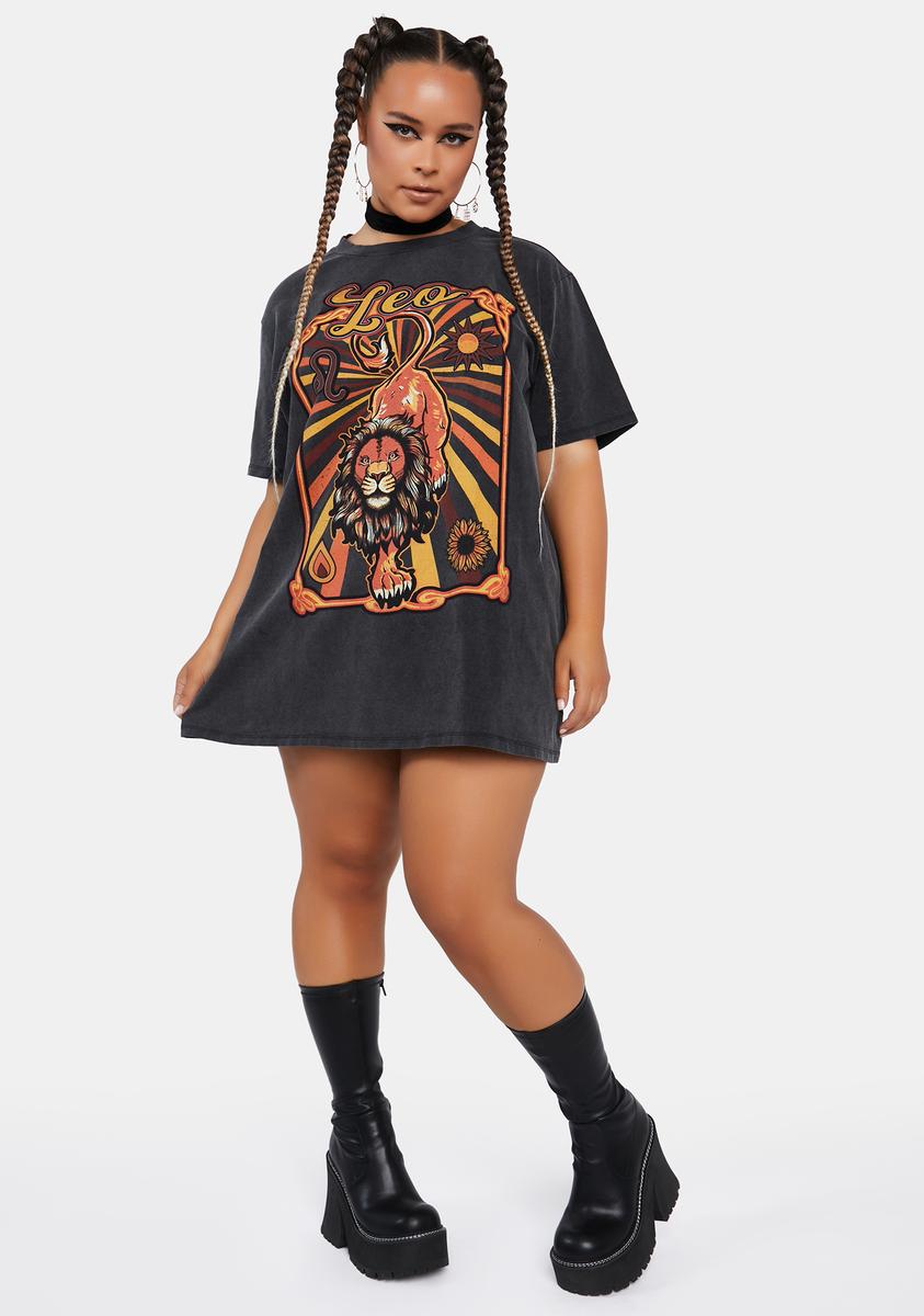 Plus Size Horoscopez Leo Tarot Card Lion Graphic Oversized Tee - Black –  Dolls Kill