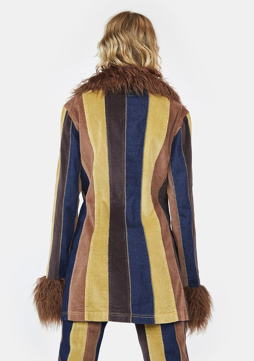 Current Mood Faux Fur Trim Denim And Corduroy Patchwork Jacket