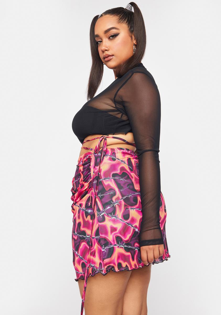 Plus Size Poster Grl Barbed Wire Print Mesh Skirt - Pink Multi – Dolls Kill