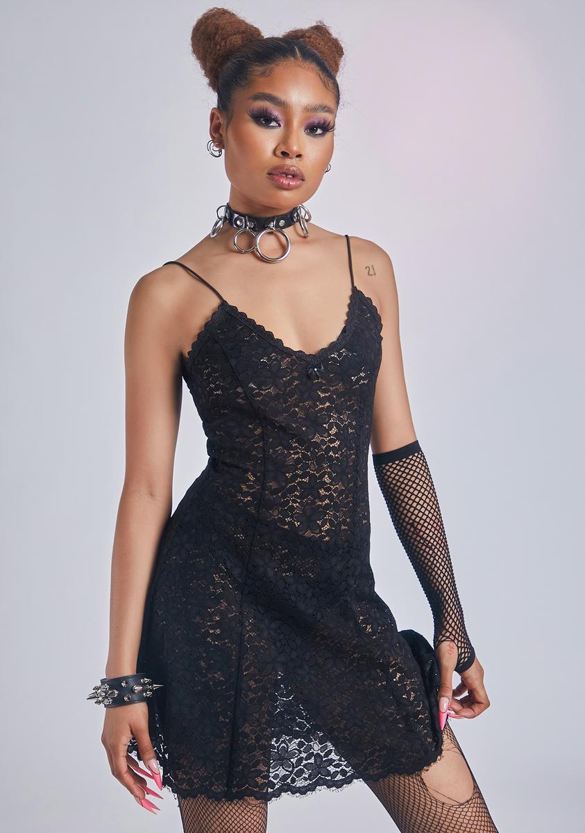 Lace Slip Dress - Black – Dolls Kill