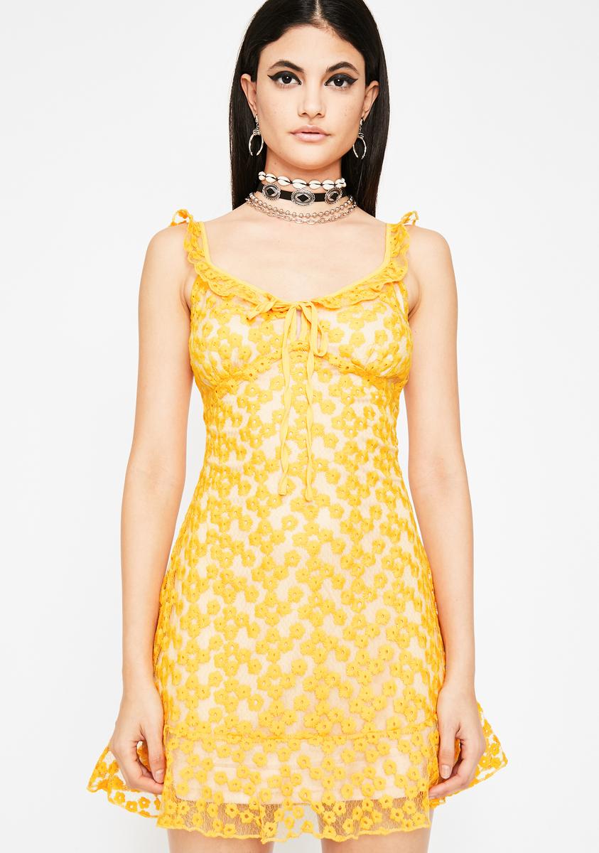 Floral Ruffle Fit Flare Mini Dress Yellow – Dolls Kill