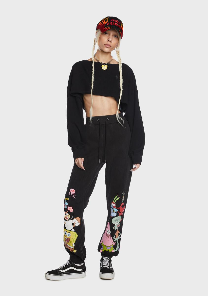 Dolls Kill x SpongeBob Graphic Character Lineup Sweatpants - Black