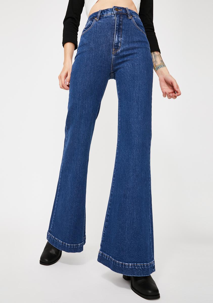 Rollas Jeanne Blue Organic Eastcoast Flare Jeans – Dolls Kill