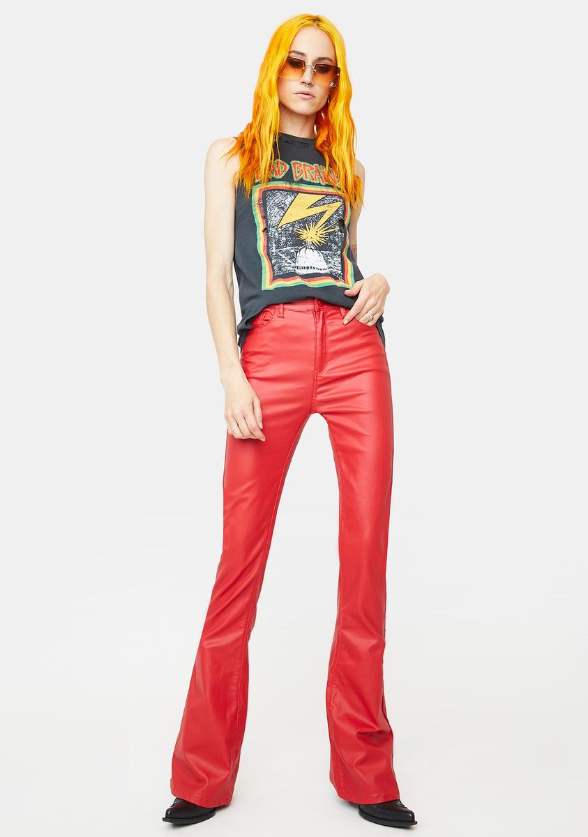 Edikted Vegan Leather Flared Pants - Red – Dolls Kill