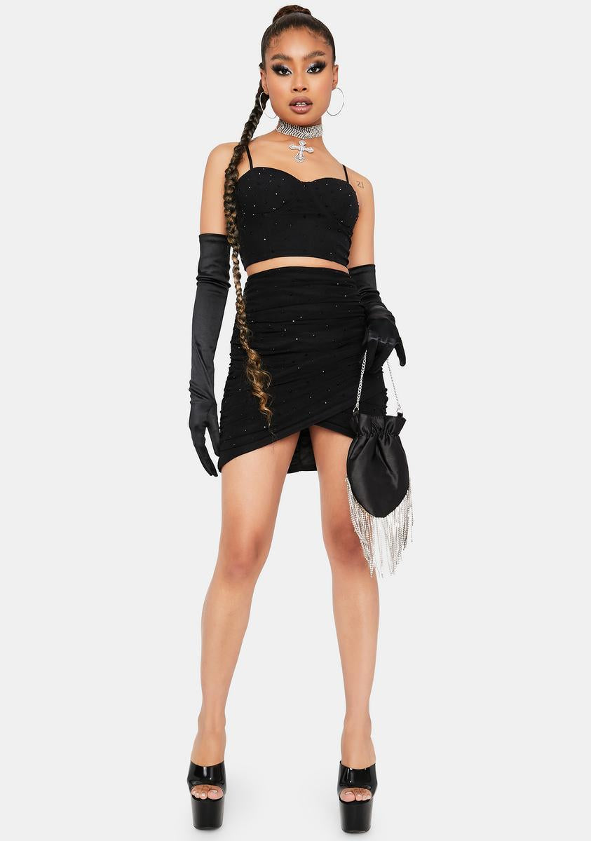 Sequin Bustier Crop Top & Tulip Skirt Set - Black – Dolls Kill