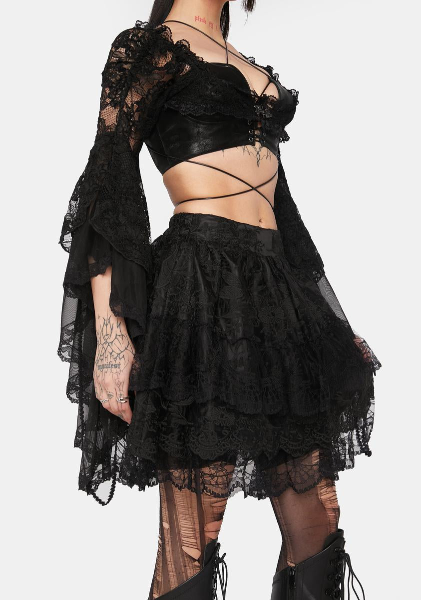 Dark In Love Lace Tiered Skirt - Black – Dolls Kill