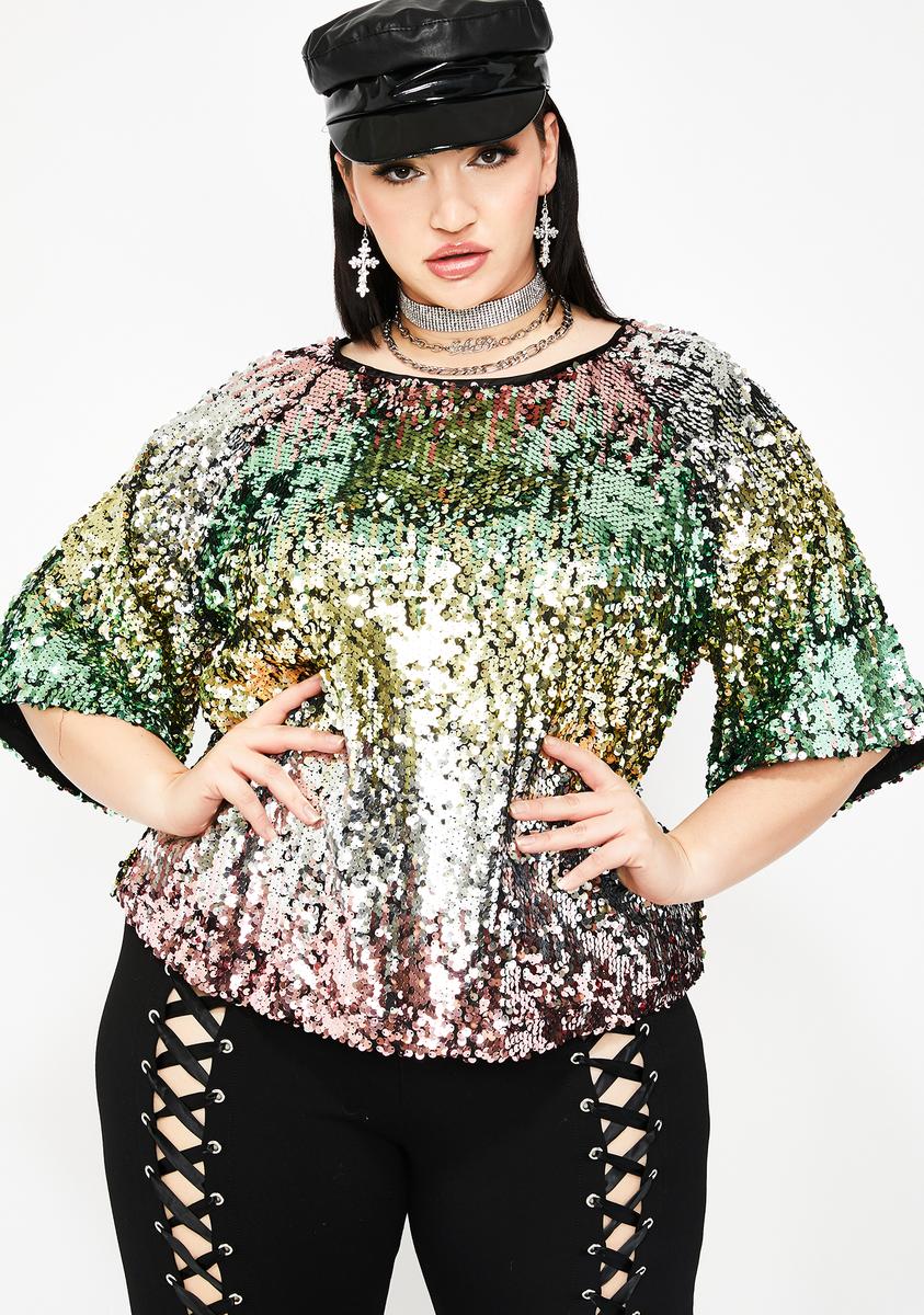 Plus Size Rainbow Sequin Crop Top – Dolls Kill