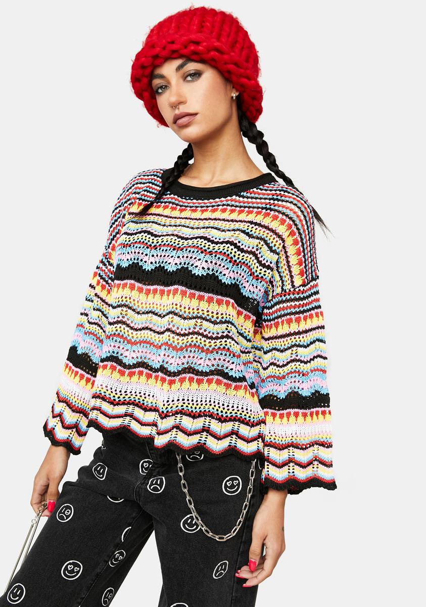 Zig Zag Pattern Long Sleeve Sweater - Yellow – Dolls Kill