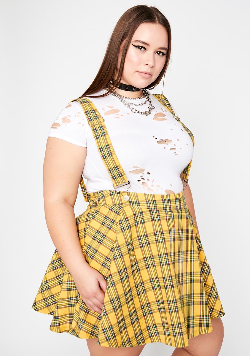 Plus Size Plaid Suspender Skirt - Yellow – Dolls Kill