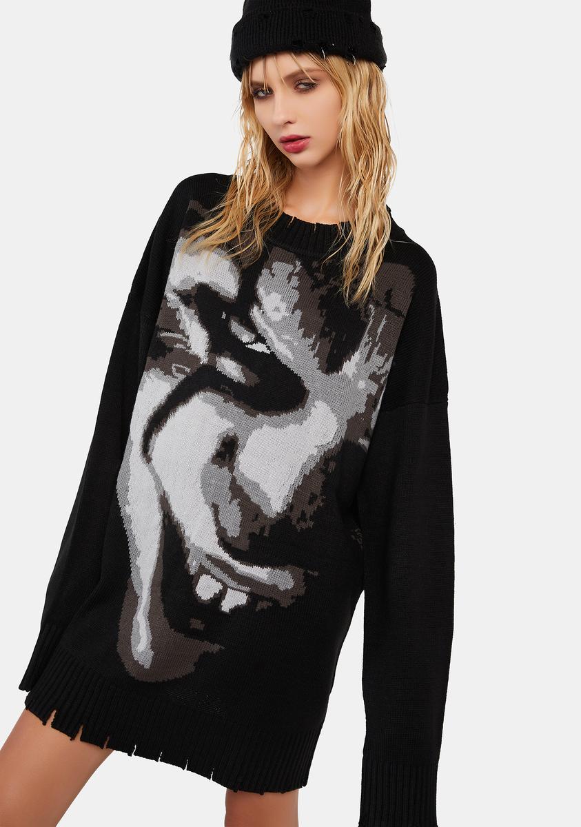 Dolls Kill x WB Horror Oversized Pennywise Intarsia Sweater - Black