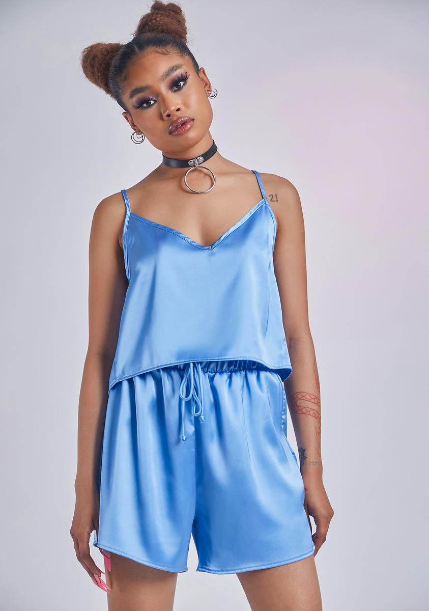 Satin Tie Back Tank Top And Shorts Set - Blue – Dolls Kill