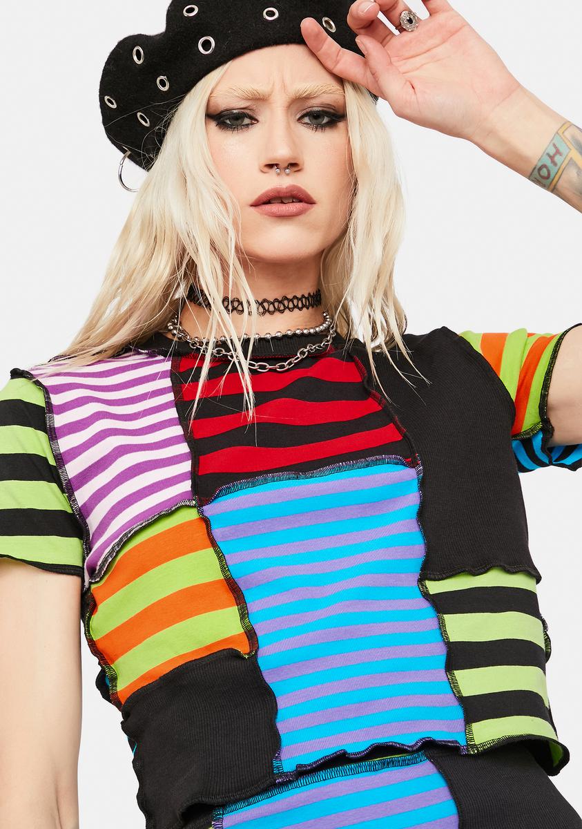 The Ragged Priest Breaker Patchwork Stripe Crop Top – Dolls Kill