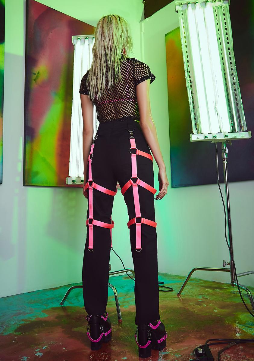 Current Mood Neon Bondange Strap Pants - Black/Pink – Dolls Kill