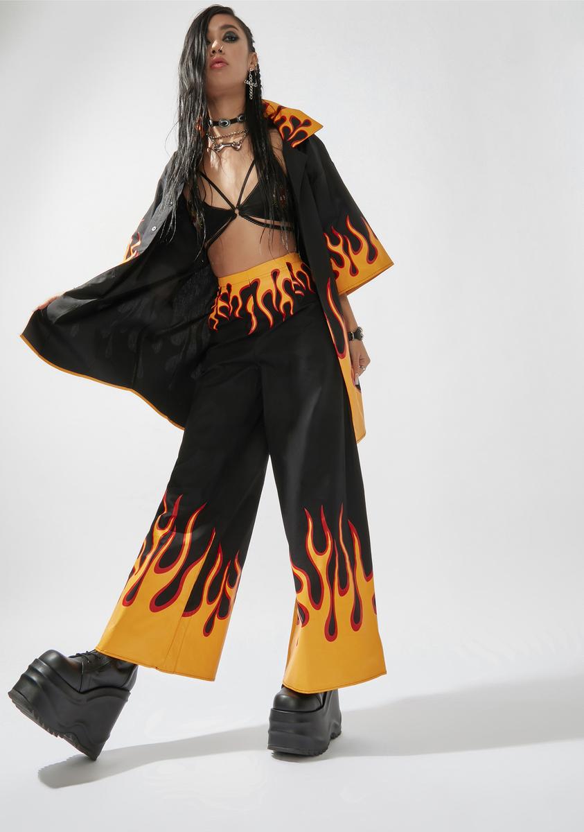 Flame Print Wide Leg Pants - Black – Dolls Kill