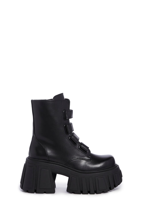 Club Exx Vegan Leather Lace Up Zip Combat Boots - Black – Dolls Kill